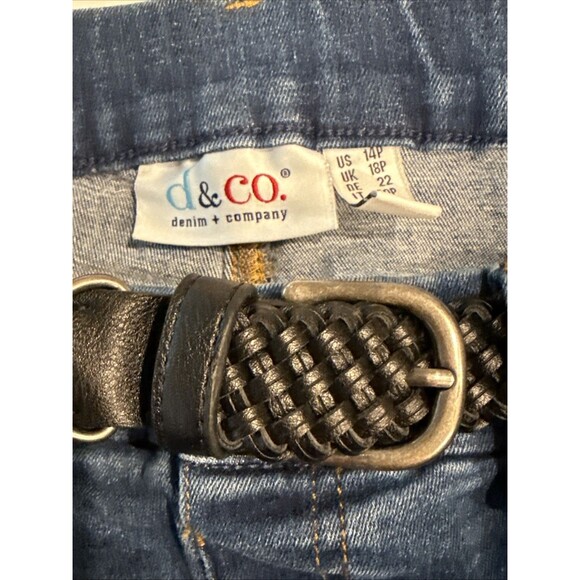 Denim & Co. Petite Indigo Easy Stretch Wide Leg Ankle Jean Size 14 Petite Belted - Picture 6 of 10